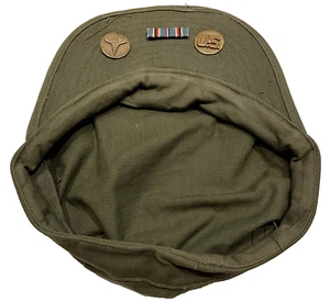 Original Segunda Guerra Mundial Ejército de EE. UU. MÉDICO HBT ESPIGA SARGA GORRA OD & INSIGNIAS Cinta - Imagen 1 de 6