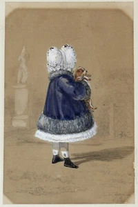 Young girl with Chihuahua ALFRED-ANDRE GENIOLE 1830s original signed watercolour - Picture 1 of 11