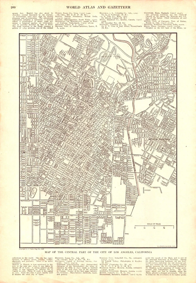 Mapa de la ciudad detallado auténtico antiguo de LOS ANGELES, CALIFORNIA 1919 Foto 1 de 1