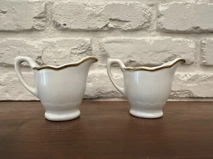 Set Of 2 Syracuse China Small Creamer White Scalloped edge Made in USA 4" x 3" - Picture 1 of 7