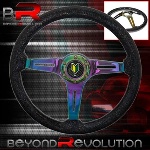 Horn Button + Metallic Black Wood Neo Chrome Wakaba Deep Dish Steering Wheel - Picture 1 of 4
