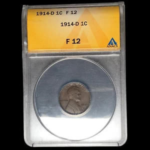 1914 D ANACS F-12 Lincoln Cent Wheat Penny RDK W0088 - Picture 1 of 2