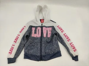 Girl's Love Zip Up Hoodie Size 6 Pink White Gray Friends Forever - Picture 1 of 11