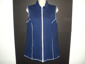 Quacker Factory Size Small S Vest Navy Blue Rhinestone Zipper Cotton/Poly Knit - Picture 1 of 7
