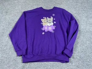 Kittens in Mittens Print Sweatshirt Adult Large Purple Crewneck Cats Retro - Picture 1 of 11