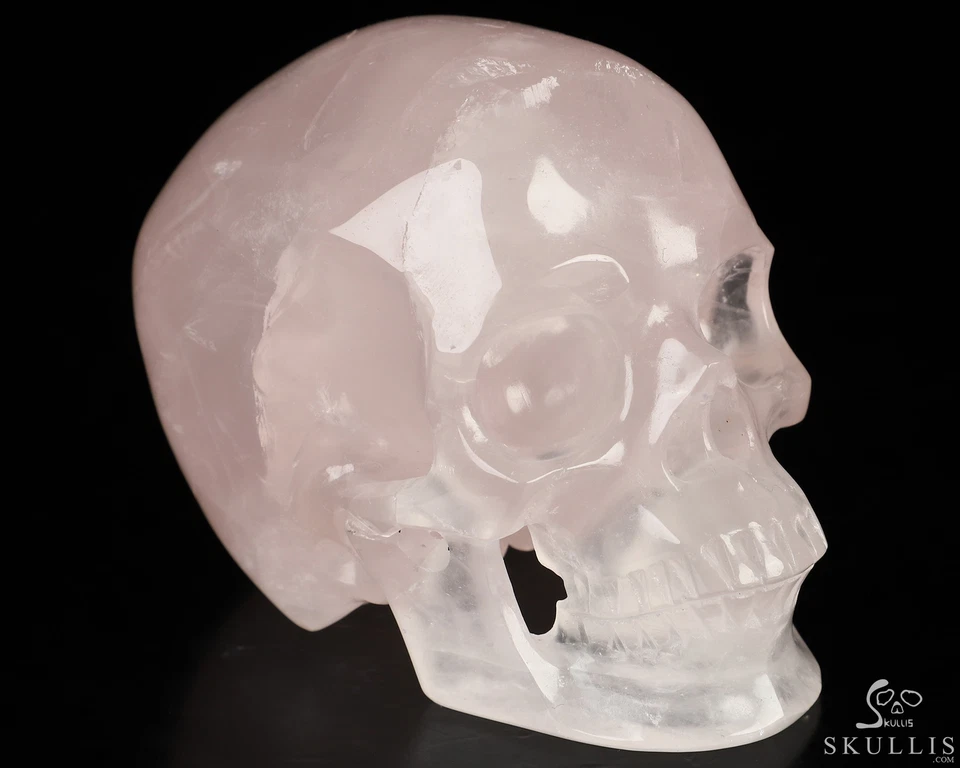 Calavera de cristal tallada a mano de cuarzo rosa de 3,5", súper realista, cristal curativo Foto 1 de 4