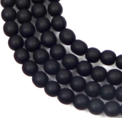 100 Czech Frosted Sea Glass Round Beads - Matte - Black / Jet 4mm - Image 1 of 3