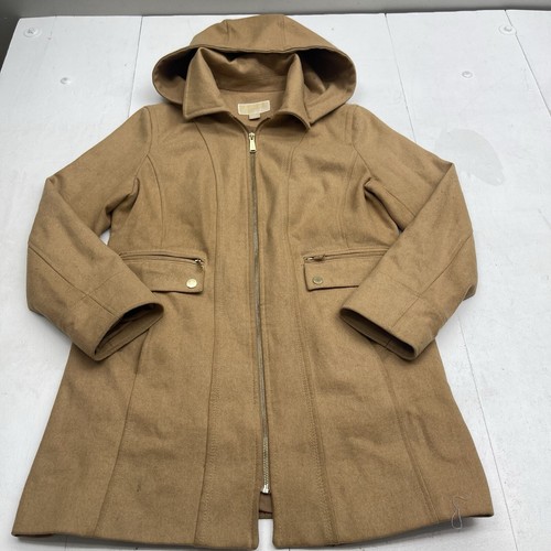 Cappotto con cappuccio e cerniera marrone misto lana rimovibile Michael Kors donna taglia 12