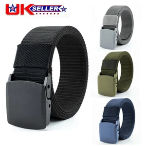 Mens Womens Unisex Canvas Webbing Belt Regular Big Size Black Buckle Army Belts - Picture 1 of 19