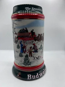 Budweiser 1991 Christmas Beer Stein "Season Best" Clydesdale Holiday Mug - Picture 1 of 5