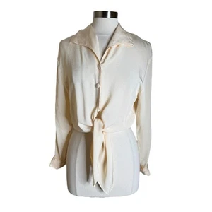 Vintage Cache Cream Button Up Tie Front Blouse Long Sleeve Top Women’s Small - Picture 1 of 8