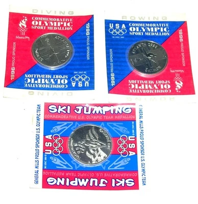 1996 Atlanta Olympics Commemorative Sport Medallion Diving, Rowing, Ski Jumping - Image 1 of 2