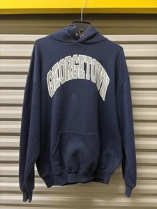 VTG 90s Baggy Georgetown University Hoyas Hoodie Sweatshirt Faded Mens XL - Picture 1 of 7