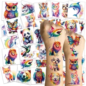 120 PZ Acquerello Animali Tatuaggio Temporaneo per Bambini, Animali Lavabili Temp Tatt - Foto 1 di 12