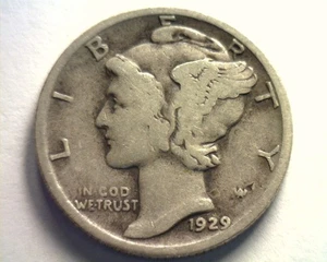 1929 MERCURY DIME FINE F NICE ORIGINAL COIN FROM BOBS COINS FAST 99c SHIPMENT - Picture 1 of 2