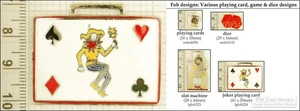 Cards, dice & gambling decorative fobs, various designs & keychain options - Picture 1 of 7