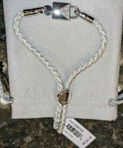 Bracciale donna Michael Kors MK argento sterling pavuto lucchetto con sacchetto $ 175 nuovo con etichette