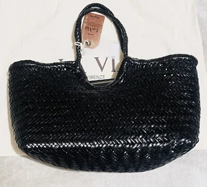 Black Genuine Leather Woven Weaved Nantucket Tote Bag BNWT La Via Italy, New - Picture 1 of 7