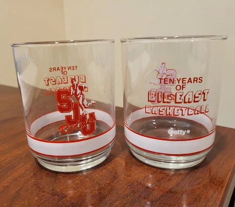 Two  ST. JOHNS UNIVERSITY  Ten Years BIG EAST BASKETBALL Glass Tumblers  GETTY Cover