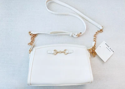Bolso Bandolera Pequeño Clásico Anne Klein, Cartera de Hombro en Blanco/Dorado Nuevo con Etiquetas Foto 1 de 4