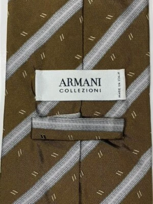 CORBATA A RAYAS ARMANI COLLEZIONI BRONCE/GRIS 100 % SEDA HECHA EN ITALIA Foto 1 de 4