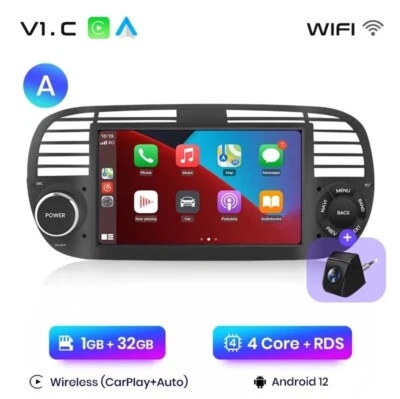 Autoradio Fiat 500 2007-2015 1G+32GB CarPlay-ANDROIDAUTO Wireless + Retrocámara. - Imagen 1 de 4