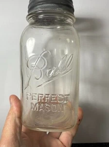 Rare Clear Ball Perfect Mason Square Quart Canning Jar Zinc Lid # 12 and #2 - Picture 1 of 5