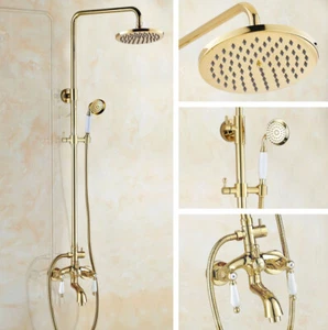 Juego de Grifo de Ducha Latón Dorado Lluvia 8" Sistema de Ducha con Caño de Bañera Grifo Mezclador - Imagen 1 de 10