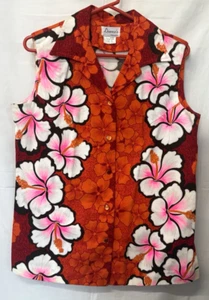 Diane's Honolulu Hawaii Barkcloth Blouse Vintage 60’s Hibiscus Aloha Shirt - Picture 1 of 4