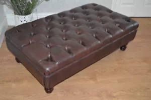 Stylish Chesterfield Deep Button Footstool in Premium Dark Brown Faux Leather - Picture 1 of 5