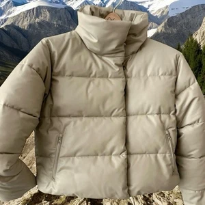 Alo Yoga Gold Rush Puffer Coat M Faux Leather Zipper Sand Beige NWT - Picture 1 of 23