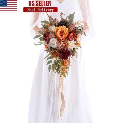 Ramo de novia rosa seda en cascada flores de boda elegante recuerdo para siempre nuevo Foto 1 de 4