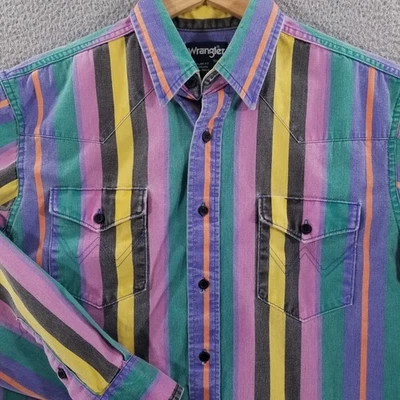 Camisa De Colección Wrangler Brushpopper 15.5 34 Western Rodeo Vaquero Púrpura Amarillo EE. UU. Foto 1 de 4