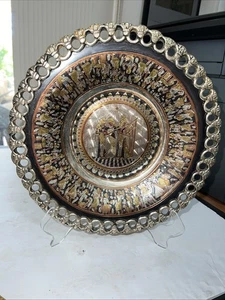 Egyptian Detailed Hand Etched 9-1/2” Bowl / Plate~GOLD& SILVER Color INLAY Egypt - Picture 1 of 22