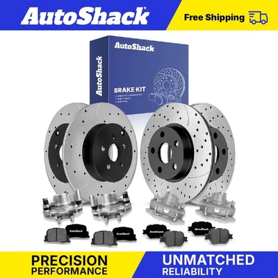 Front Rear Drilled Slotted Brake Rotor Premium Ceramic Pad Caliper for Scion tC - Image 1 of 2