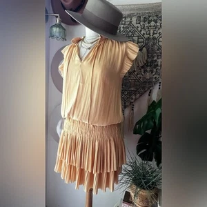 CURRENT AIR mini abito plissettato calendula a strati giallo donna TAGLIA MEDIA nuovo - Foto 1 di 7