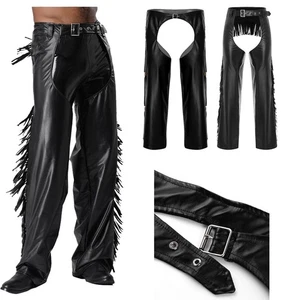 Hombres Imitación Cuero Motociclistas Chaps Pantalones Pantalones Huecos Vaquero Disfraz - Imagen 1 de 34