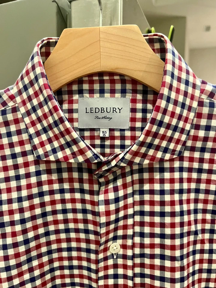 Ledbury Red White Blue Cotton Plaid Tailored Fit Button Down Dress Shirt 16.5 US - Image 1 of 4