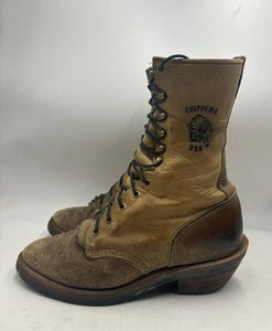 Chippewa Golden Crazy Horse Packer Brown Leather Logger Boots Men Sz 9.5 D VTG - Picture 1 of 8