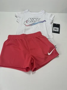 Size 4 NIKE AUTHENTIC GIRLS ORIGINAL BRAND NEW 2Pc TEE & SHORTS SET - Picture 1 of 5