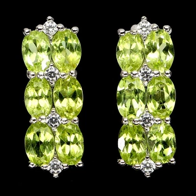 925 Sterling Silver Earrings Oval Peridot 6x4mm Natural Gemstone Jewelry - Image 1 of 4