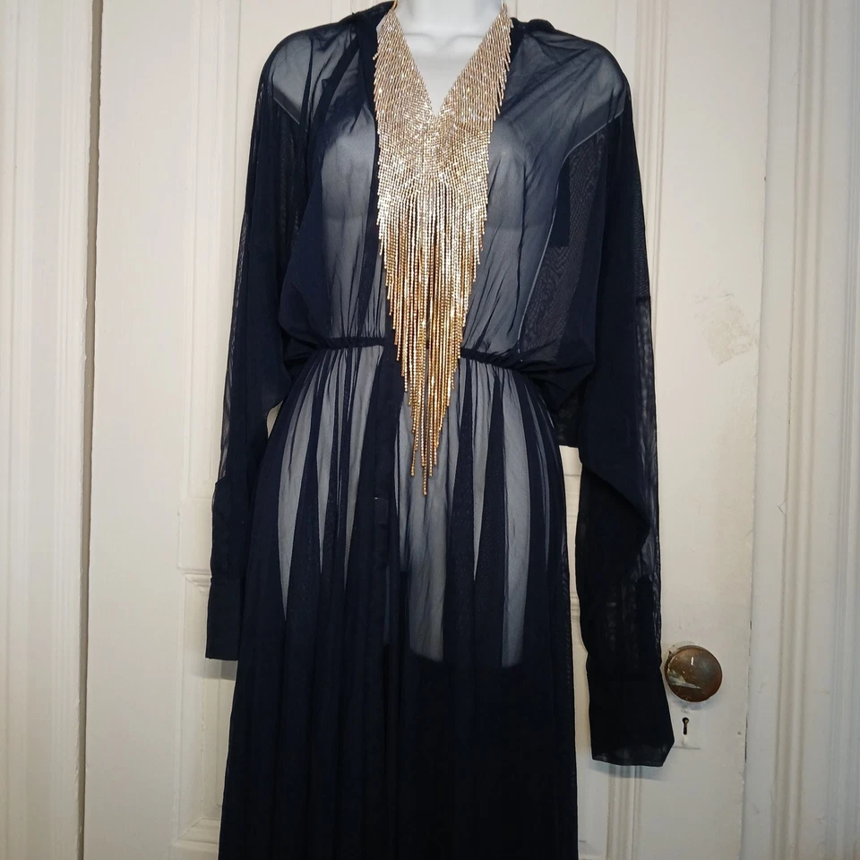 MARC JACOBS HERMOSO MAXI VESTIDO AZUL OSCURO TRANSPARENTE TALLA M GUCCI VERSACE Foto 1 de 4