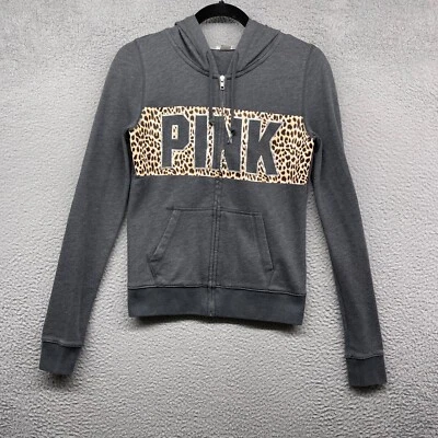 ROSA Victoria's Secret Mujer Chaqueta con Capucha Gris Leopardo Cremallera Completa Tejida Talla XS Foto 1 de 4