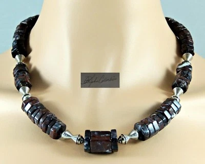 ¡NUEVO! Juego de collar y pendientes étnicos de jaspe con cordones de hierro rojo de lujo UNISEX 21" Foto 1 de 4