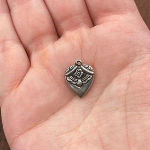 Vintage 925 Sterling "Alice" Draped Forget Me Not Puffy Heart Pendant Charm - Picture 1 of 3