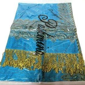 NEU Achillea türkis Pashmina/Schal 80" Fransen wendbar - Bild 1 von 6