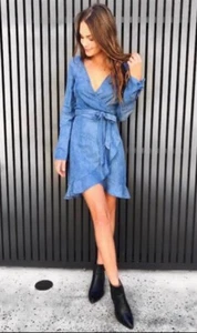 Kookai Size 36 AU8 US4 Tencel Blue Denim Long Sleeve 'Becca' Wrap Dress RRP$180 - Picture 1 of 15