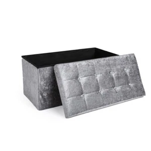 76cm SILVER Luxury Folding Ottoman Storage Box Pouffe Seat Stool Foot Unit Bench - Picture 1 of 4