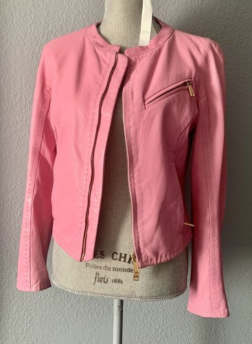 Giacca da biker Dsquared2 da donna rosa 100% pelle cerniera intera taglia 44 (S)