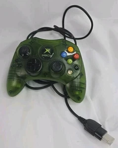 Original Xbox Wired Controller Type S Clear Green Pad Worn On Joysticks Preowned - Picture 1 of 9